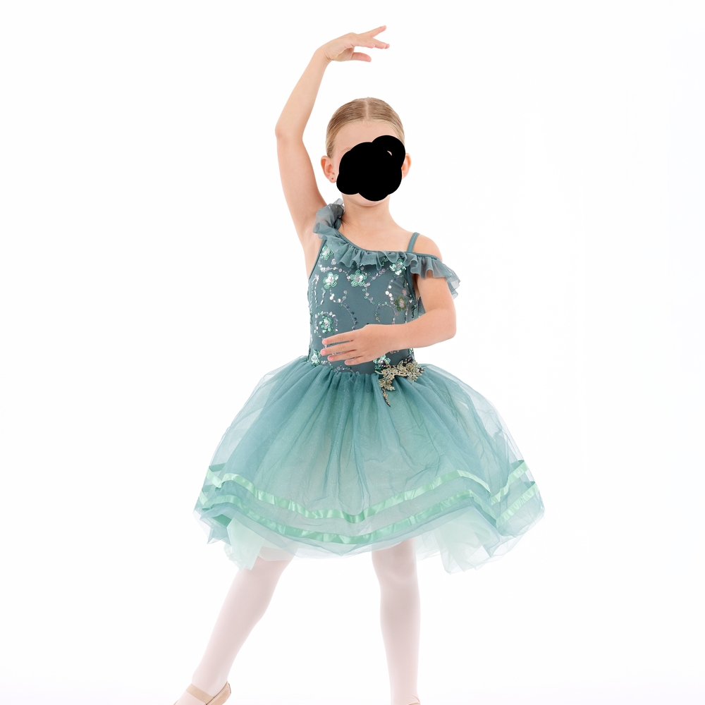 Weissman Green Dance Costume with Tulle Skirt and Embellished Bodice